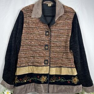 Vintage‎ Studio Works Tweed Tapestry Floral Velour Button Up Jacket Womens Sz L